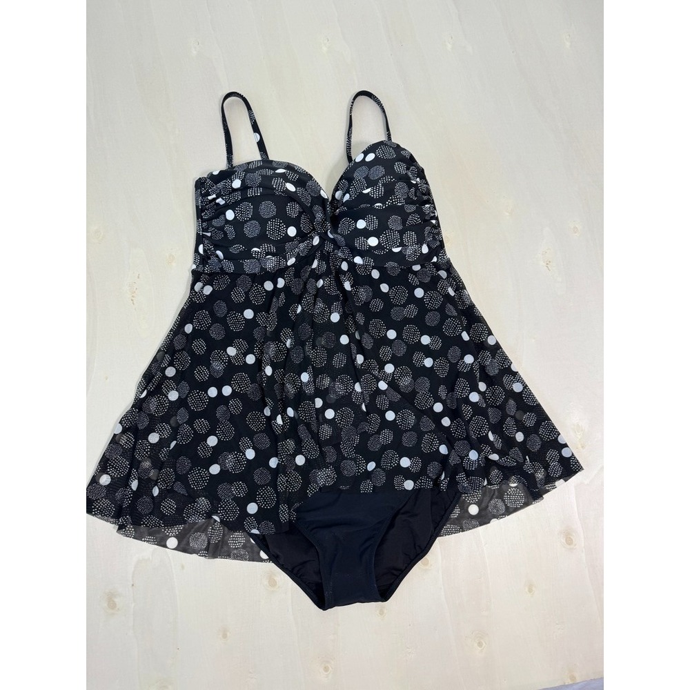 Profile By Gottex Bandeau Strapless Flyaway One Piece Swimsuit Dotty NWoT